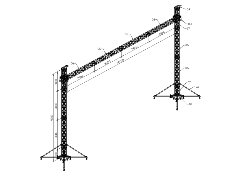 LED Screen Ground Supports  9 m span and load capacity up to 3,500 kg